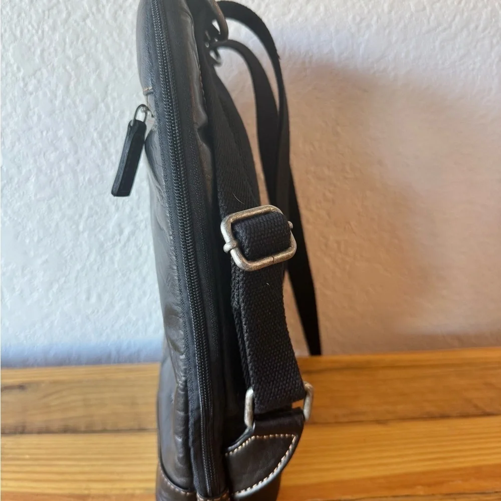 Jack Georges Voyager Collection Black Leather Small Backpack /Crossbody– EUC
